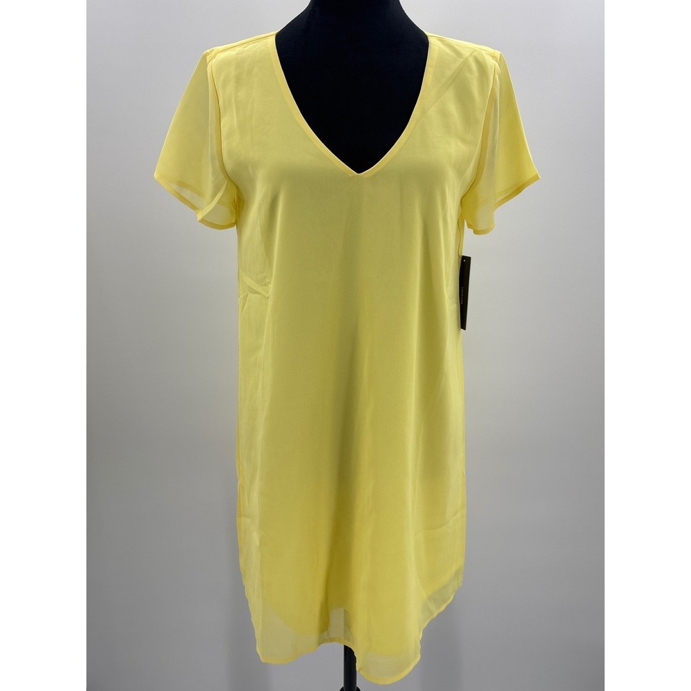 Lulus Freestyle Yellow V-Neck Short Sleeve Chiffon Mini Shift Dress Womens S NWT